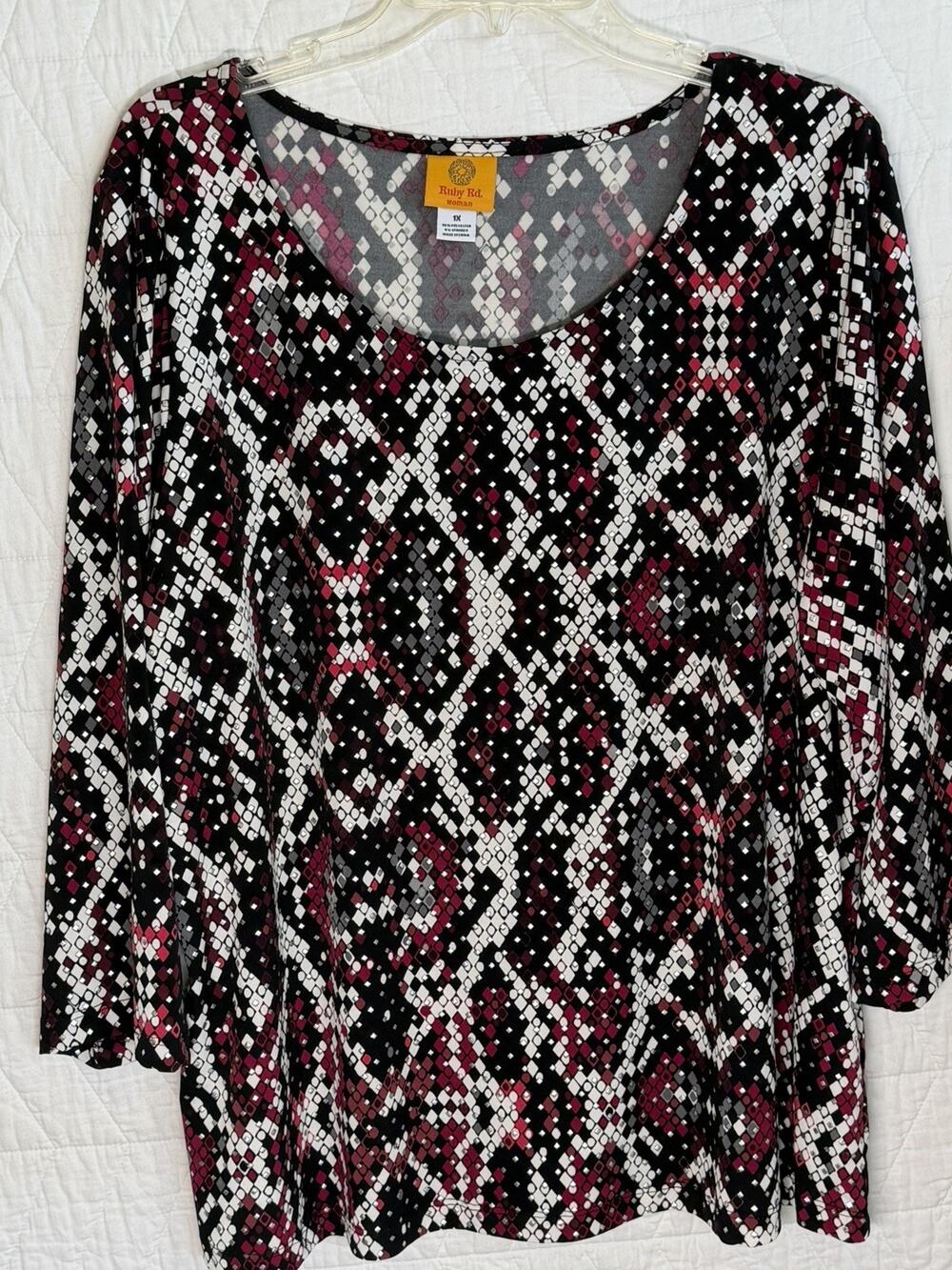 Ruby Road woman blouse top black diamond round neck size 1X